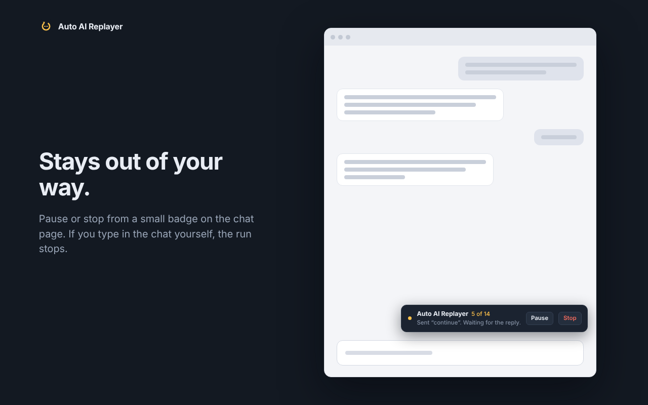 Small, unobtrusive popup window sitting beside the chat page without covering it.